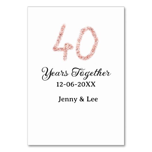 Vierzig Jahre zusammen schwarze rosa glitzernde fe Tischnummer (Vorderseite)