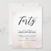 vierzig | Minimal 40. Geburtstag Party Wasserfarbe Einladung (Vorderseite)