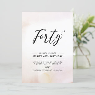 vierzig Minimal 40. Geburtstag Party Wasserfarbe Einladung