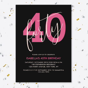 Vierzig Modern Fette Schwarz & Rosa 40. Geburtstag Einladung
