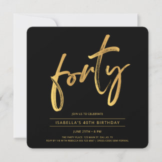 Vierzig Modern Minimal Schwarz Gold 40. Geburtstag Einladung