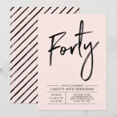 vierzig | Modernes rosa 40. Geburtstags-Party Einladung (Vorne/Hinten)