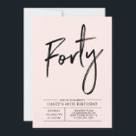 vierzig | Modernes rosa 40. Geburtstags-Party Einladung<br><div class="desc">Feiern Sie Ihren besonderen Tag mit dieser stilvollen 40. Party Einladung. Dieses Design verfügt über ein schicke Pinselskript "40" mit einem sauberen Layout in Schwarz-Rosa-Farbkombination. Weitere Designs gibt es in meinem Shop BaraBomDesign.</div>