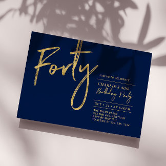 vierzig | Navy & Gold Modernes 40. Geburtstags-Par Einladung
