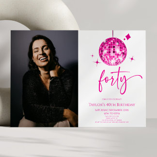 Vierzig Rosa Disco-Kugel Foto 40. Geburtstagsfeier Einladung