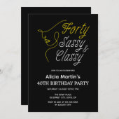 Vierzig Sassy & Classy Gold Black 40. Geburtstag Einladung (Vorne/Hinten)