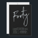 vierzig | Silver & Black Modern 40. Geburtstag Par Einladung<br><div class="desc">Feiern Sie Ihren besonderen Tag mit dieser einfachen und stilvollen 40. Party Einladung. Dieses Design verfügt über ein schicke Pinselskript "Vierzig" mit einem sauberen Layout auf schwarzem Hintergrund. Sie können Text und Hintergrundfarbe anpassen. Weitere Designs und Party-Zubehör sind in meinem Shop BaraBomDesign erhältlich.</div>