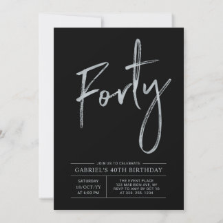 vierzig | Silver & Black Modern 40. Geburtstag Par Einladung