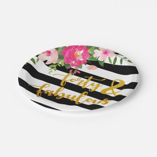 Vierzig u. fabelhafte Platte - mit Blumen mit Pappteller (Schrägansicht)