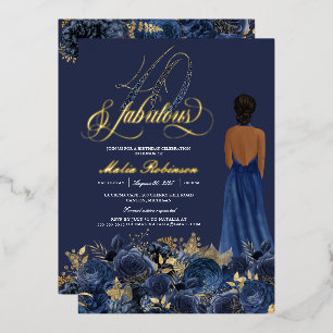 Vierzig und Fabelhaft Elegante blaue und goldene G Folieneinladung