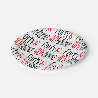 Vierzig und fabelhaft in Rot und Schwarz Pappteller