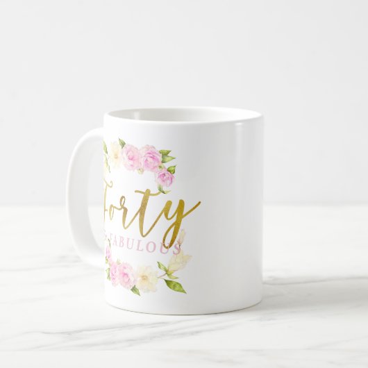 Vierzig und fabelhaftes rosa Gold mit Blumen Kaffeetasse (Vorderseite Links)