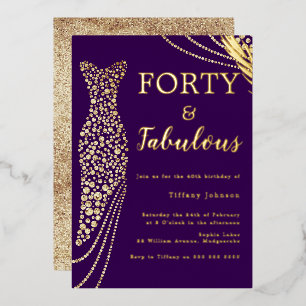 Vierzig und fantastisch lila und goldenes Kleid 40 Folieneinladung