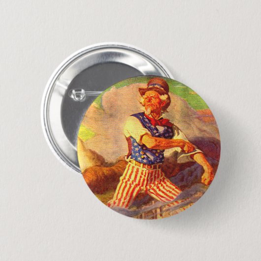 Vierzigerjahre heroischer Uncle Sam Rollt oben Button (Vorne & Hinten)
