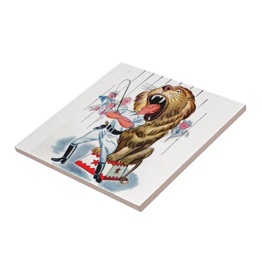 Vierzigerjahre Löwenbändiger und Löwe Fliese (Seite)