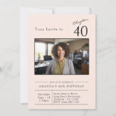 Vierziges Blush Pink 40. Geburtstag Party Foto Einladung (Vorderseite)