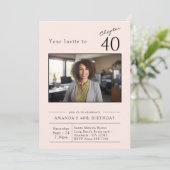 Vierziges Blush Pink 40. Geburtstag Party Foto Einladung (Stehend Vorderseite)