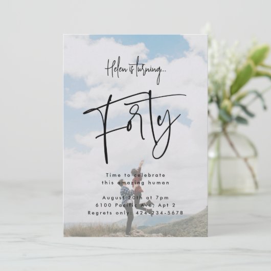 Vierziges Foto Einladung (Stehend Vorderseite)