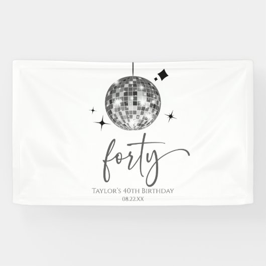 Vierziges Silver Disco Ball 40. Geburtstag Party Banner (Horizontal)