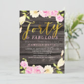 Vierziges und fabelhaftes Pink Floral Geburtstagsp Einladung (Stehend Vorderseite)