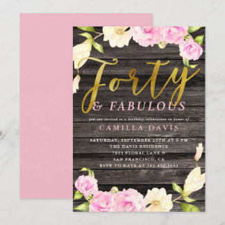 Vierziges und fabelhaftes Pink Floral Geburtstagsp Einladung