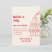 Vierzigjähriger Champagnerturm mit Kunstrasen Einladung (Stehend Vorderseite)