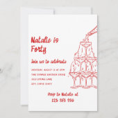 Vierzigjähriger Champagnerturm mit Kunstrasen Einladung (Vorderseite)