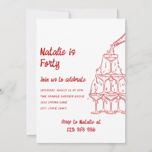 Vierzigjähriger Champagnerturm mit Kunstrasen Einladung (Vorderseite)