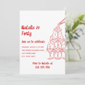 Vierzigjähriger Champagnerturm mit Kunstrasen Einladung (Stehend Vorderseite)