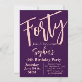 Vierzigrosa Lila Modernes 40. GeburtstagsParty Einladung (Vorderseite)