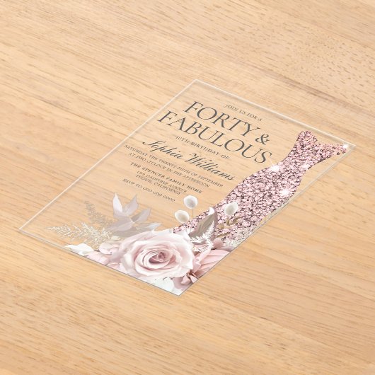 Vierzigste Blütenkleidung und Fab Blush, 40. Gebur Acryleinladungen (Ablage )