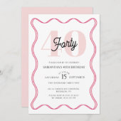 Vierzigste Retro Wavy Borders 40. Geburtstag Einladung (Vorne/Hinten)