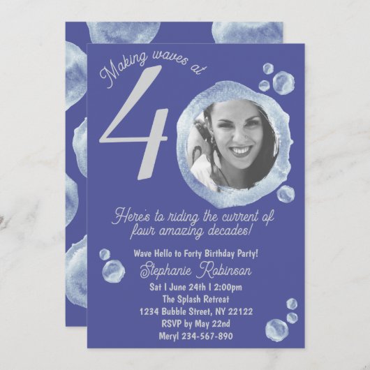 Vierzigste Wasserblasen Geburtstagsparty Einladung (Vorne/Hinten)