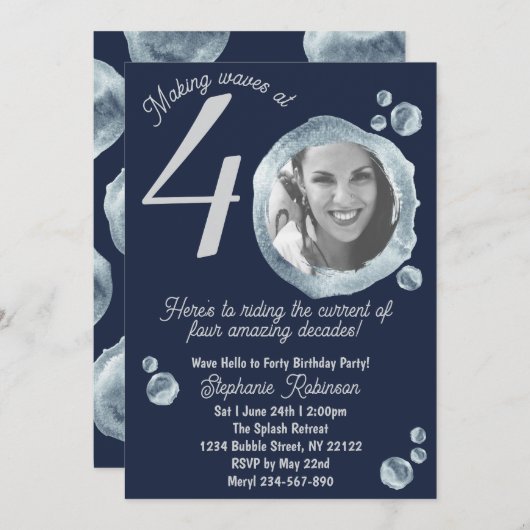 Vierzigste Wasserblasen Geburtstagsparty Einladung (Vorne/Hinten)