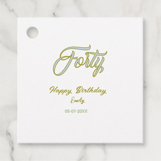 vierzigster Geburtstag Name Datum blau grün Pastel Geschenkanhänger (Vorderseite)