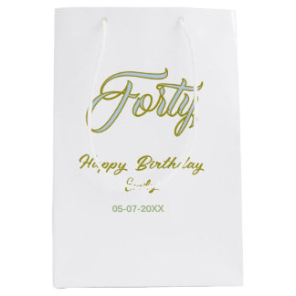 vierzigster Geburtstag Name Datum blau grün Pastel Mittlere Geschenktüte