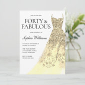 Vierzigstes Gold Sparkle Dress 40. Geburtstag Part Einladung (Stehend Vorderseite)