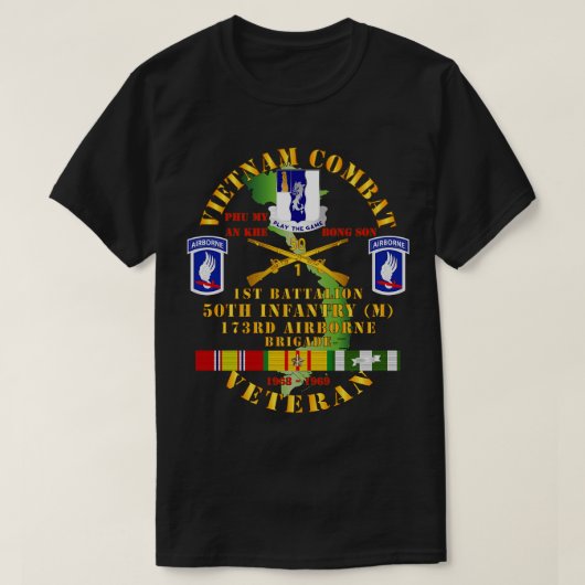 Vietnam Combat Veteran W1 Bn 50th Inf 173rd Bde T-Shirt (Design vorne)