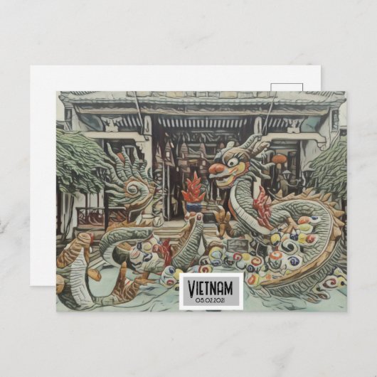 Vietnam Dragon Tempel, individualisierbares Datum Postkarte (Vorne/Hinten)