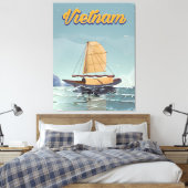 Vietnam Fischerboot Vintage Reiseplakat Leinwanddruck (Insitu (Schlafzimmer))