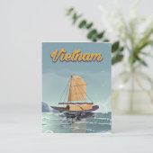 Vietnam Fischerboot Vintage Reiseplakat Postkarte (Stehend Vorderseite)