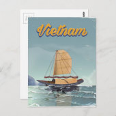 Vietnam Fischerboot Vintage Reiseplakat Postkarte (Vorne/Hinten)