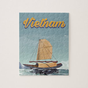 Vietnam Fischerboot Vintage-Reiseposter Puzzle