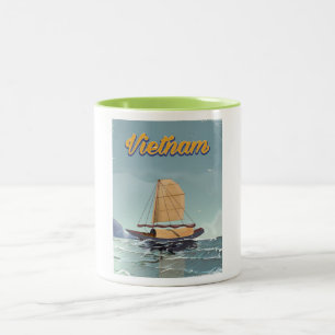Vietnam Fischerboot Vintage Reiseposter Zweifarbige Tasse