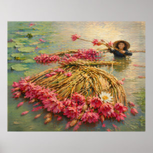 Vietnam Flutsaison Malerei, Wasserlilien-Ernte Poster