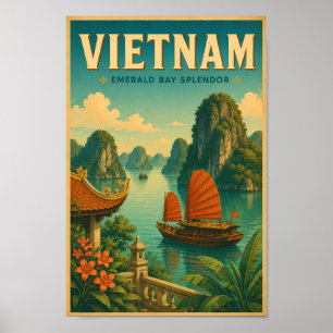 Vietnam-Ha-Long-Bucht-Illustration-Reise-Kunst-Ret Poster