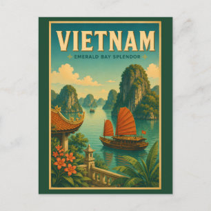 Vietnam-Ha-Long-Bucht-Illustration-Reise-Kunst-Ret Postkarte