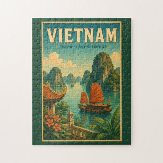 Vietnam-Ha-Long-Bucht-Illustration-Reise-Kunst-Ret Puzzle (Vertikal)