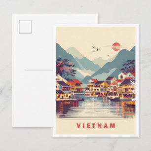 Vietnam im Retro-Reisestil erkunden Postkarte