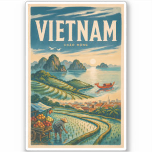 Vietnam Kultur Illustration Reise Kunst Vintage Aufkleber